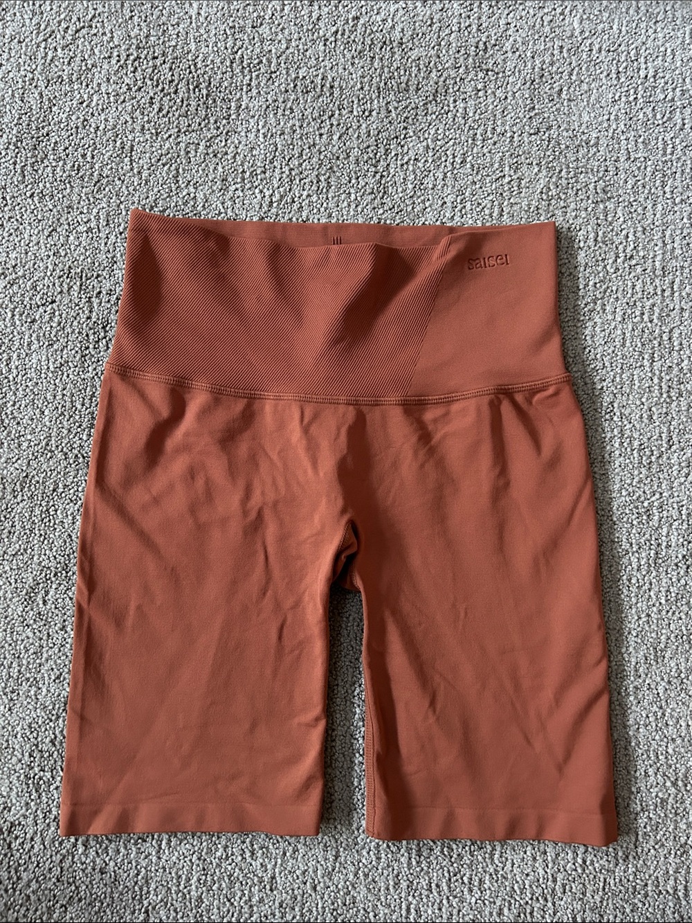 Saisei Womens High-Waist Compression Biker Shorts in Rust